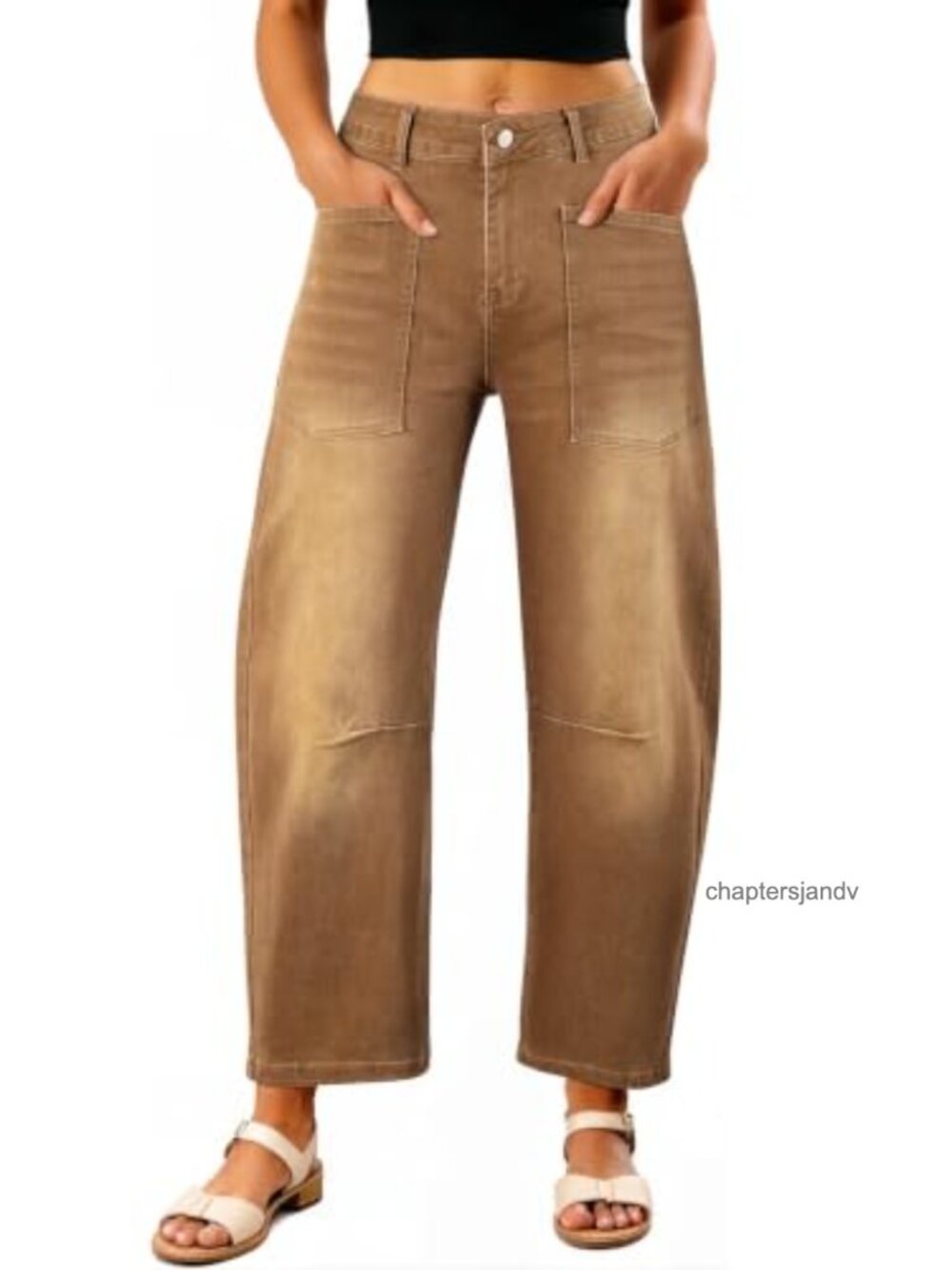 Women's Baggy Stretchy Cropped Barrel Jeans High Waisted Wide Leg Denim Pants